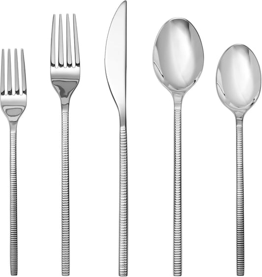 Fortessa Shoji 18/10 Stainless Steel, 20 Piece Flatware Set (Service for 4), Silver