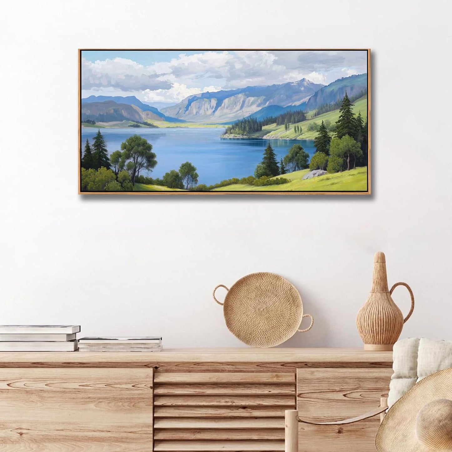 Landscape Wall Art for Living Room - with Mountain and Lake Scenery Pictures Wall Decor Large Canvas Wall Art, Forest and Nature Wall Decor for Bedroom, Green Artwork Prints for Above Bed 20×40IN