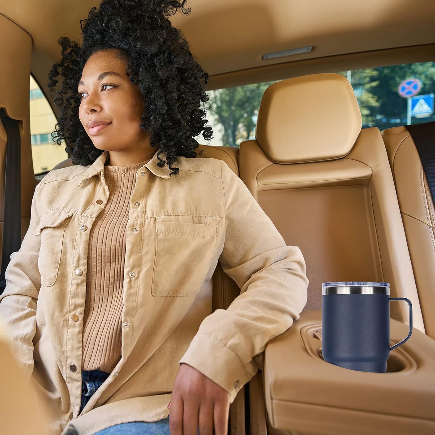 VEGOND 20 oz Tumbler Bulk with Handle Lid and Straw, Stainless Steel Insulated Travel Coffee Mug Set, Spill Proof Double Wall Metal Tumblers Cups, Powder Color Navy Blue 12 Pack