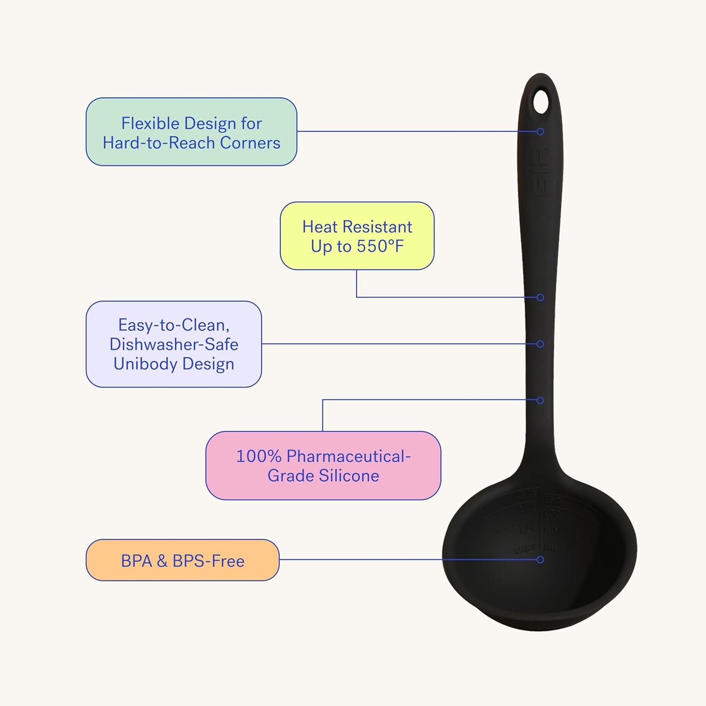 GIR: Get It Right Premium Silicone Ladle Serving Spoon - Non-stick Heat Resistant Seamless Kitchen Ladle for Soups, Stews, Dressings, and More - Ultimate, Navy, 3/4 Cup, (GIRLAU381NVY)