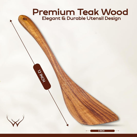 Flat Wooden Spatula for Cooking, flipping, Baking - Wooden Spatulas for Nonstick pans, Right Long Handle Flat Spatula for stirring, serving, Handmade Spatulas, Ideal Kitchen Gift for Mother, Grandma