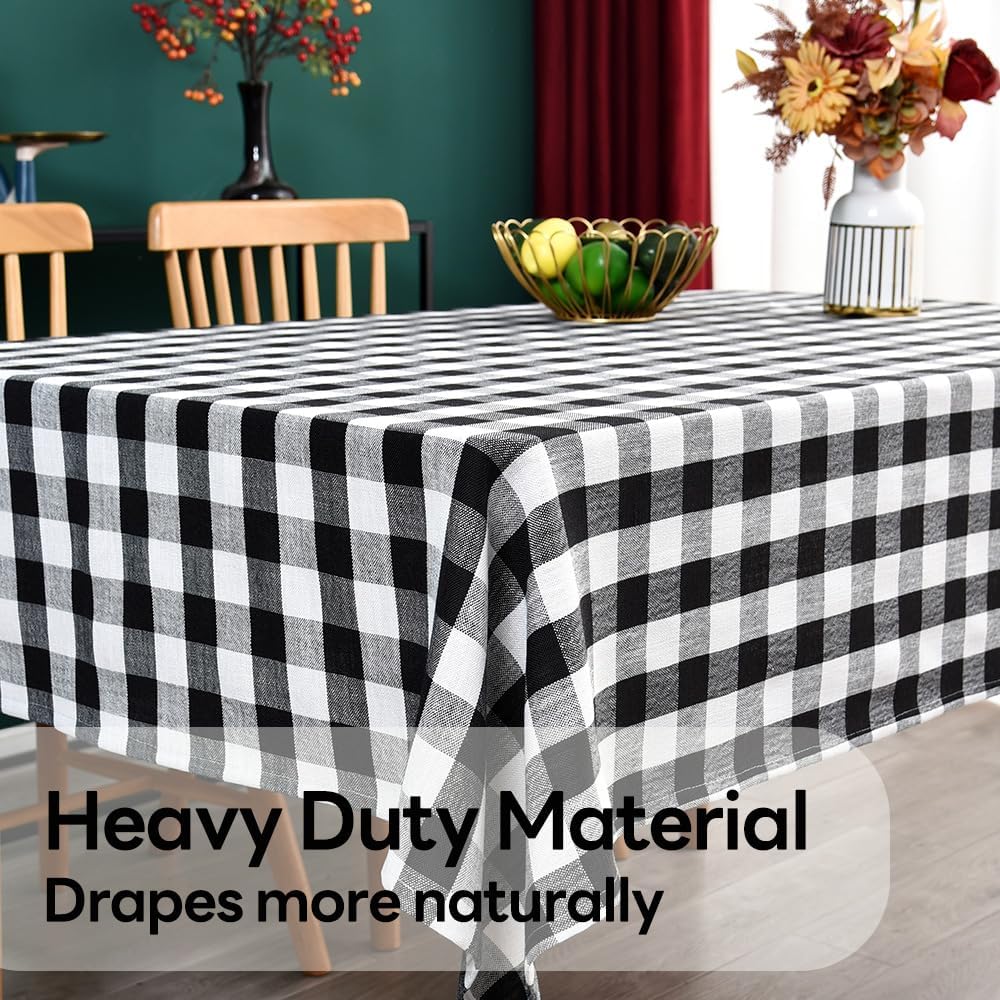 Gingham Tablecloth Rectangle Table Cloth Heavy Duty Cotton Checkered Table Cover for Spring Picnic Kitchen Dining(C-Black, 52x86 inch)