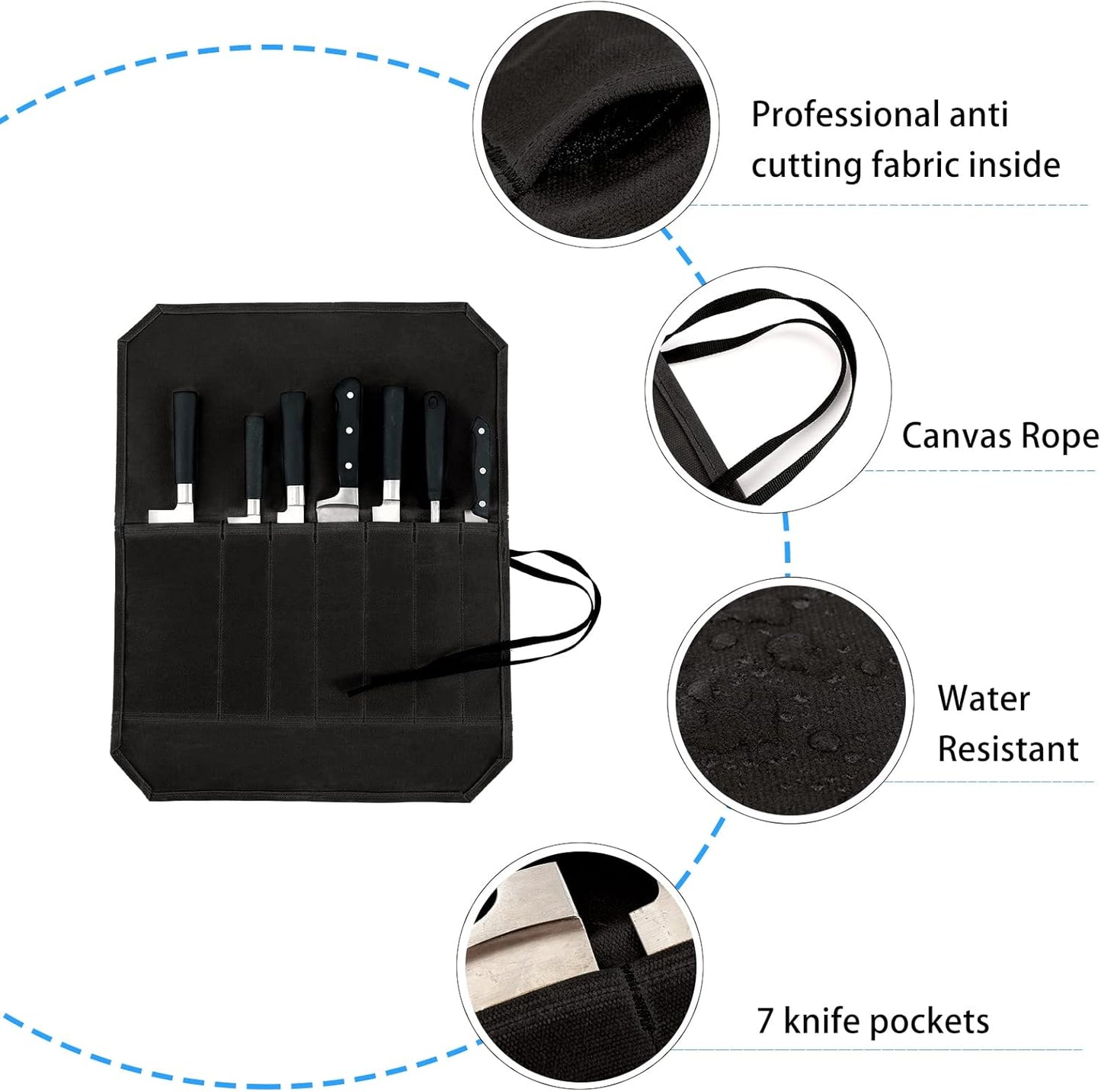 Chef’s Knife Roll Case, Waxed Canvas Cutlery Knives Holders Protectors, Home Kitchen Cooking Tools And Utensils Wrap Bag Wallet, Multi-Purpose Brush Roll Bag, Travel Tool Roll Pouch