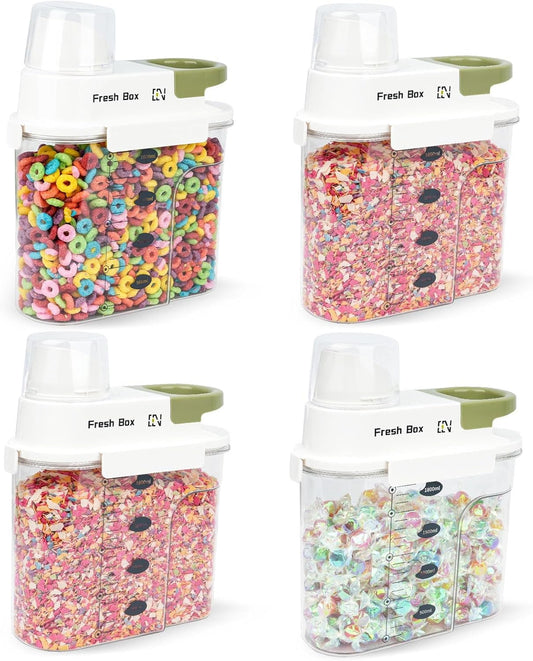 Cereal Storage Container 4Pack,61oz/1.8L Airtight Food Storage Containers With Lids,Organizers Storage With Measuring Cup for Beans,Sugar,Rice,Nuts,Snacks,Dog Cat Pet Food,Candy