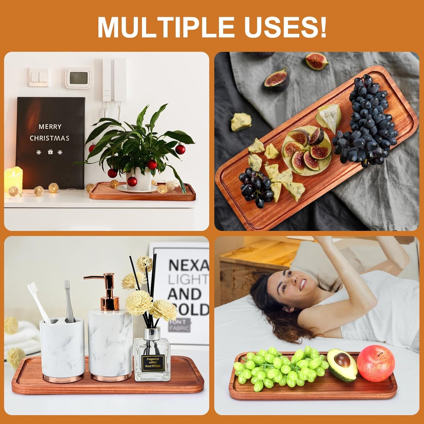 Wooden Serving Platters Long Charcuterie Boards Acacia Wood Decorative Trays for Home Decor Cheese Board Snack Appetizer Plates Kitchen Dinner Tray for Food Dish Rectangle Cake Dessert Platter