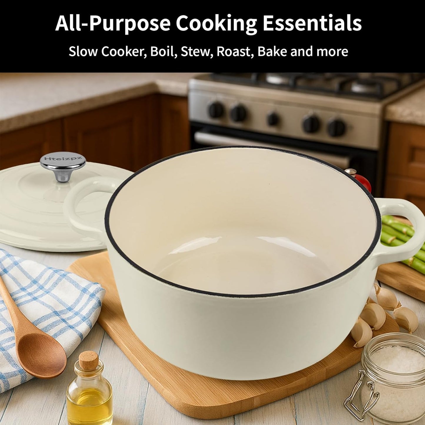 Enameled Cast Iron Dutch Oven Pot with Lid, 5.7 Quart Dutch Oven for Bread Baking, Oven Safe up to 500° F, Suitable for Bread Baking, Braising, Roasting, Stews, White