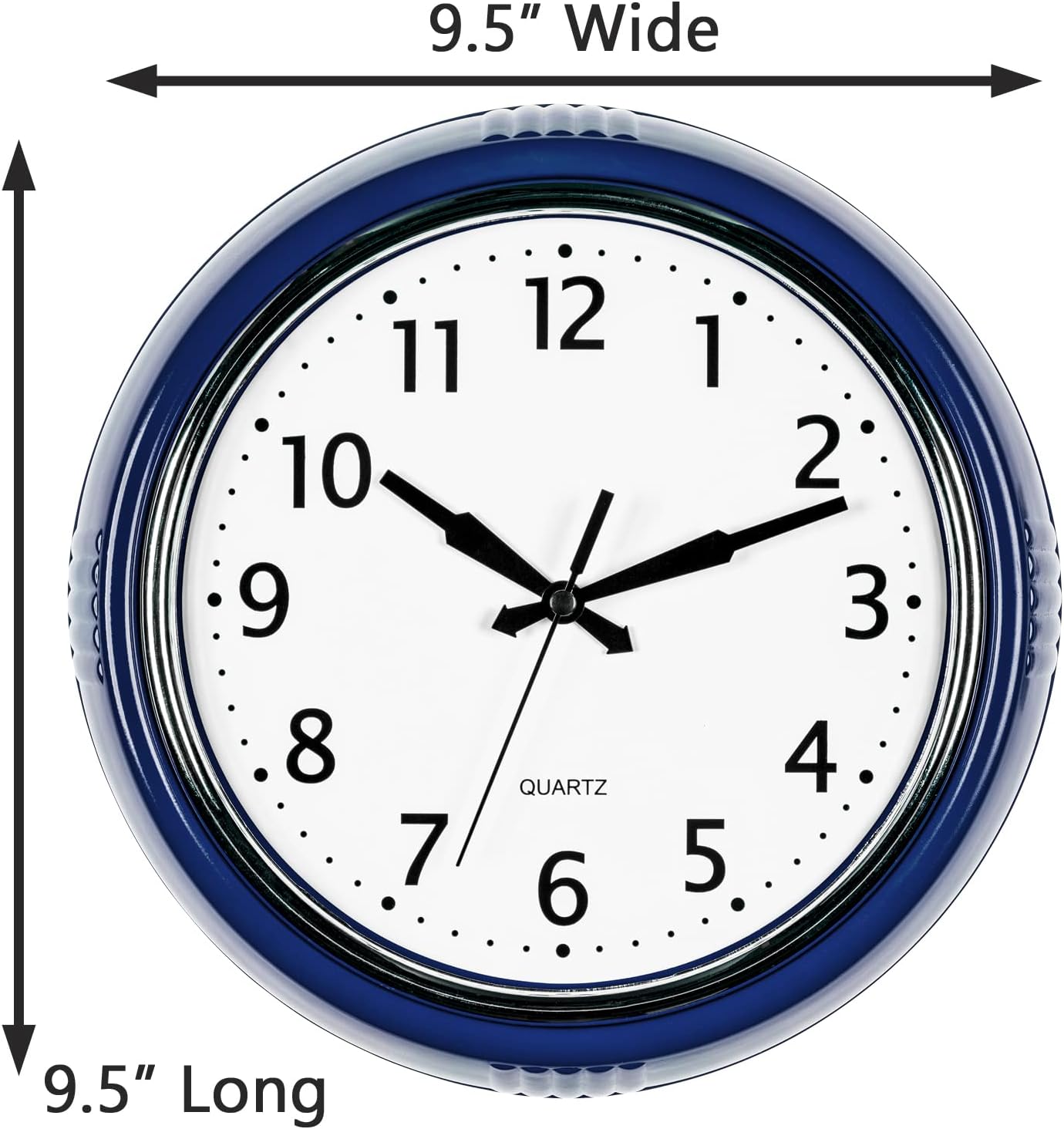Bernhard Products Retro Wall Clock 9.5 Inch Navy Blue Kitchen 50's Vintage Design Round Silent Non Ticking Quality Quartz Battery Operated Easy to Read Decorative Clocks for Home Office Living Room