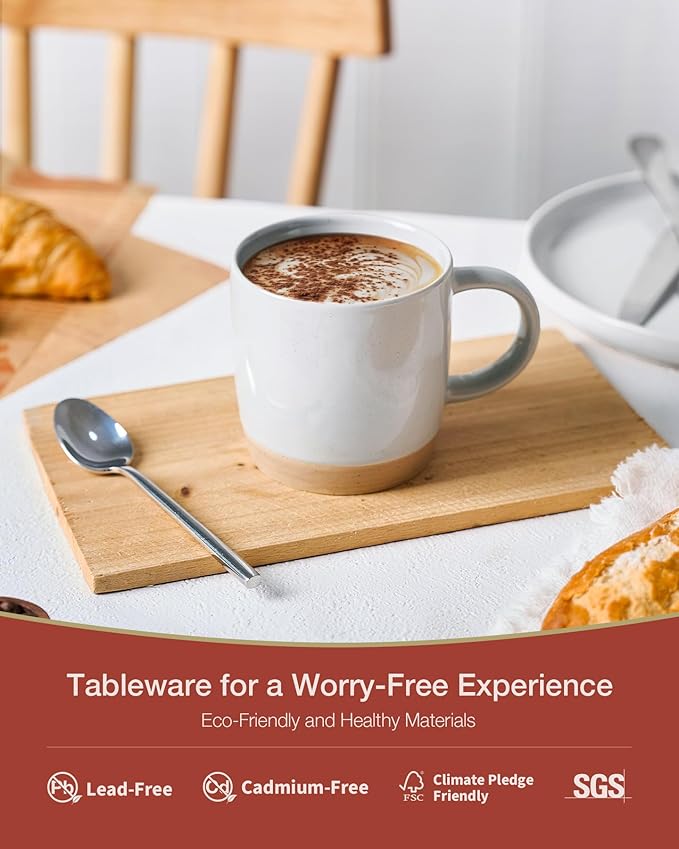 famiware Coffee Mugs for 4, 13 oz Mug Set, Dringking Cup with Handle for Coffee, Tea, Cocoa, Milk, Milkyway serise, White+Cinnamon Brown