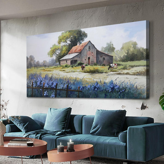 Ardemy Farmhouse Barn Canvas Wall Art for Living Room Large Farm Cow Pictures Paintings Wall Decor Vintage Artwork Bedroom Dining Room Home Office,48"x24"