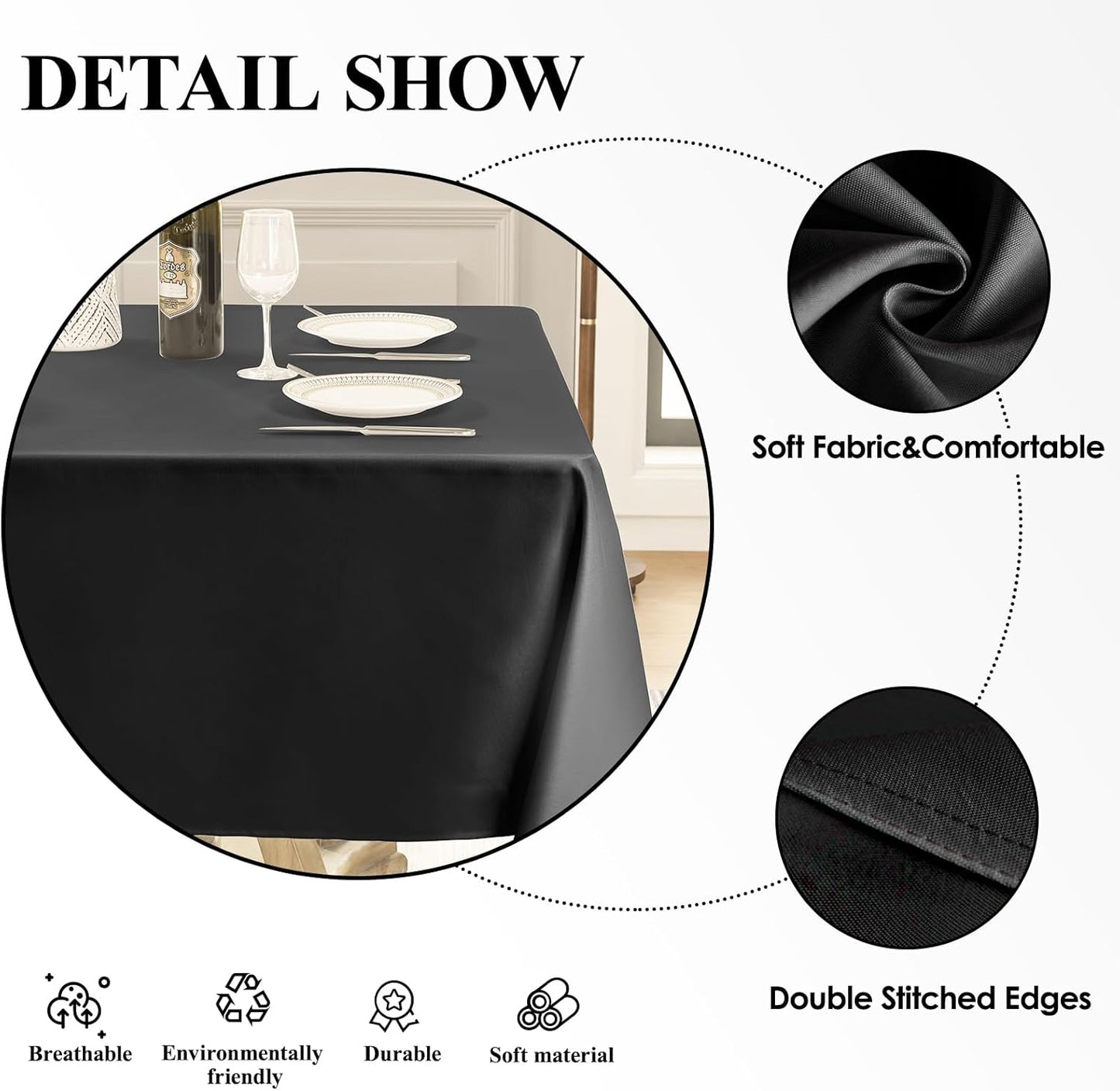 Square Tablecloth 52 x 52 Inch Black 6 Pack Tablecloths Stain-Wrinkle Resistant Washable Polyester Table Cloths for Holiday, Buffet Parties,and Wedding