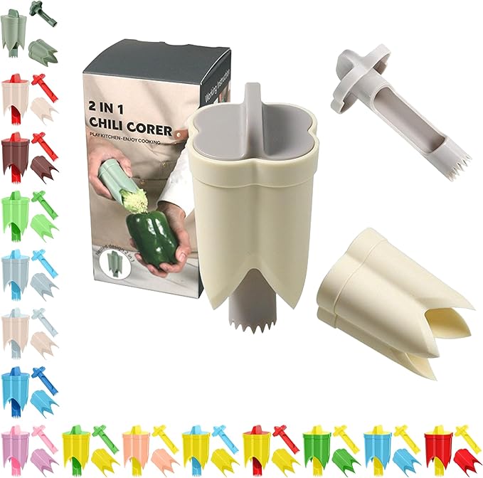 Pepper Corer, 2 in 1 Red Bell Pepper Seed Corer Remover Tool, Fruit & Vegetable Corers Quick Cave Tools for Jalapeno Cutter Deseeder, Off White, 1 P