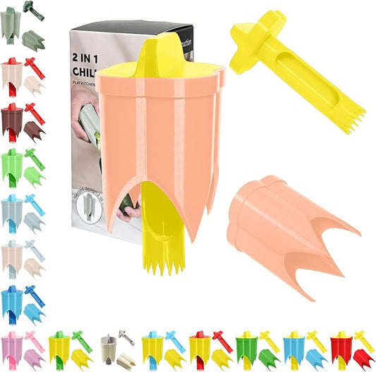 Pepper Corer, 2 in 1 Red Bell Pepper Seed Corer Remover Tool, Fruit & Vegetable Corers Quick Cave Tools for Jalapeno Cutter Deseeder, Yellow Orange