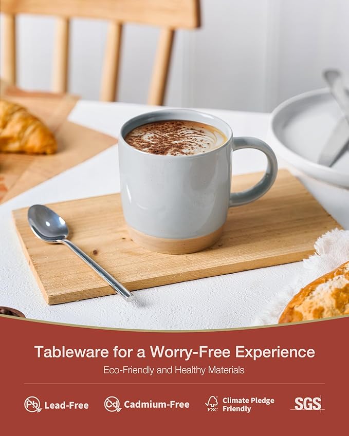 famiware Coffee Mugs for 4, 13 oz Mug Set, Dringking Cup with Handle for Coffee, Tea, Cocoa, Milk, Milkyway serise, Ligth Gray