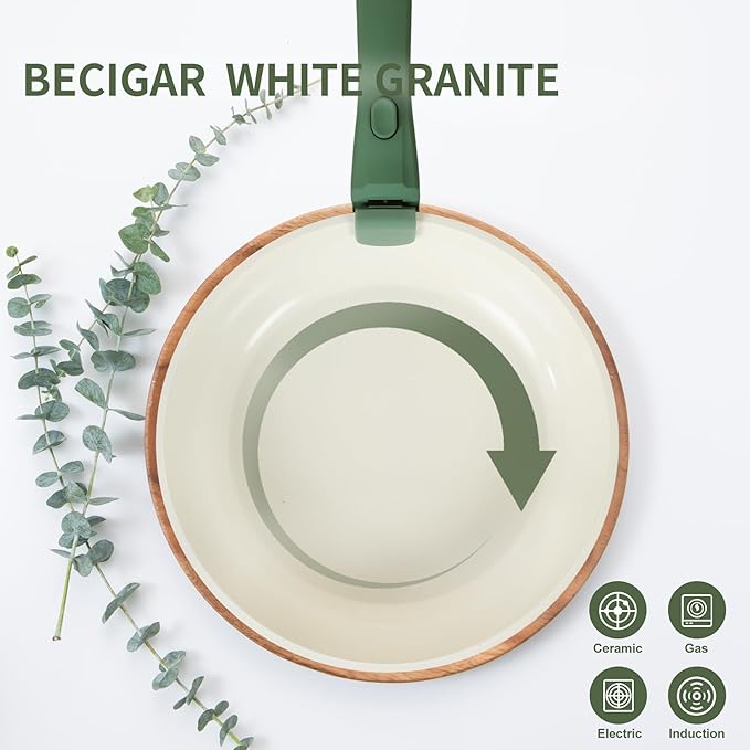 8PCS Ceramic Cookware,Nonstick Ceramic Pan, Removable Handle Pots and Pans Set, Stackable Set, Nonstick Pan Pots and Pans Set Non Stick pot (Green)