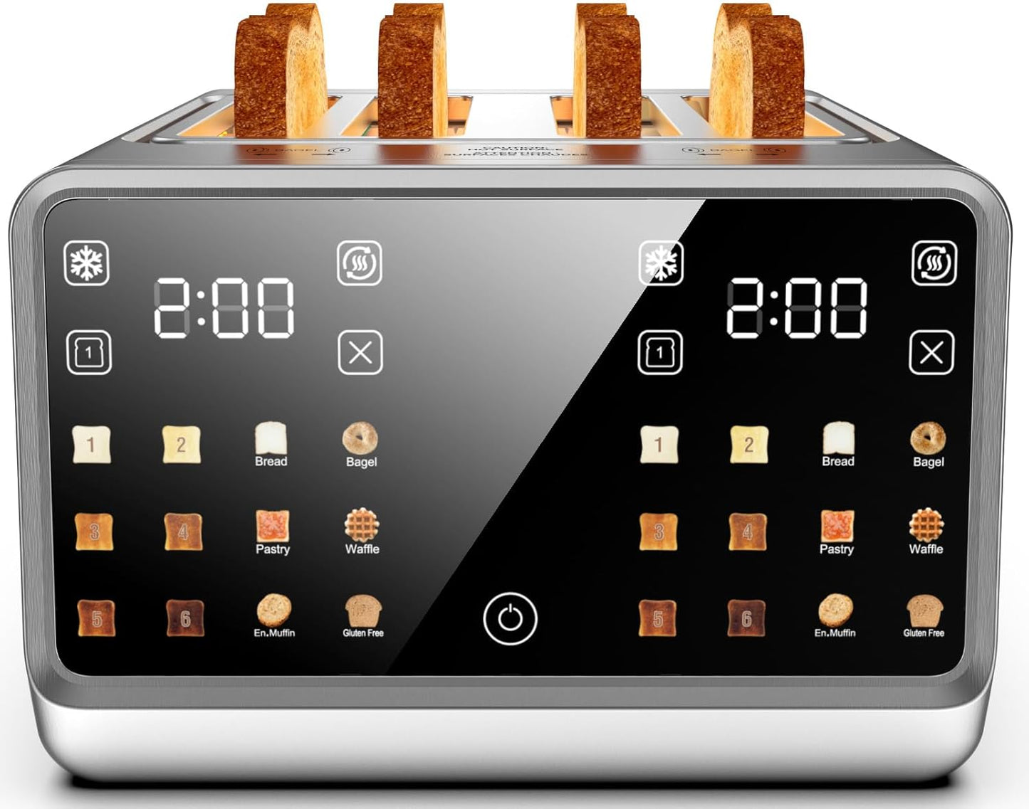 Digital Smart Toaster 4 Slice, Dual Touchscreen with Independent Control | Wide Slot for Bagel, Bread and More | 1800W, 6 Browning Levels, Defrost, Reheat, Single-Slice Function | Stainless Steel