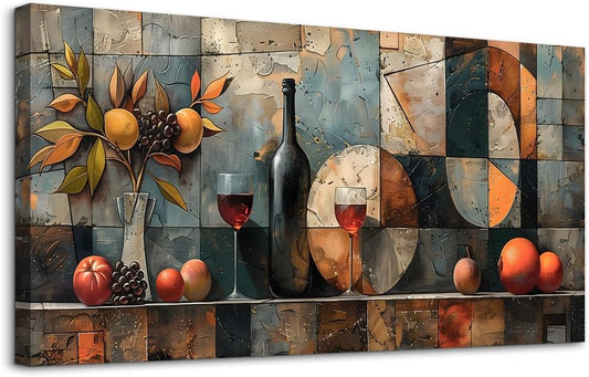 KELIYUAN Large Canvas Wall Art For Kitchen Wall Decor For Living Room Restaurant Pub Decorations Wine Glass Wall Painting Still Life Abstract Pictures Artwork Dining Mural Posters Decor 30"x60"