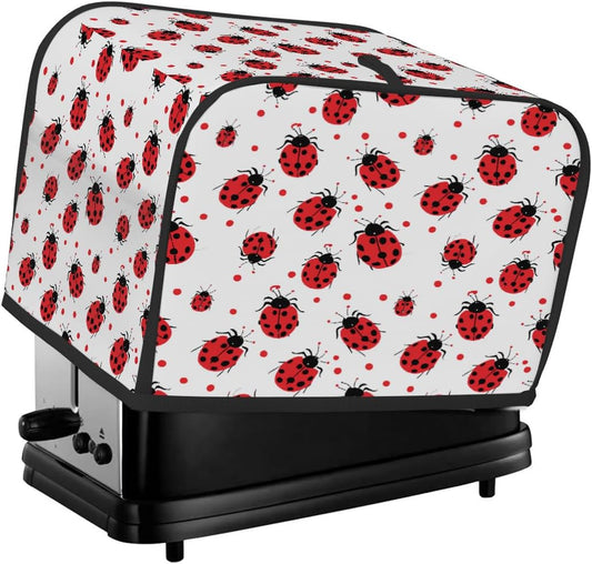4 Slice Toaster Cover,Red Ladybug On White Small Kitchen Appliance Bread Machine Cover with Pockets,Dust & Fingerprint Protection