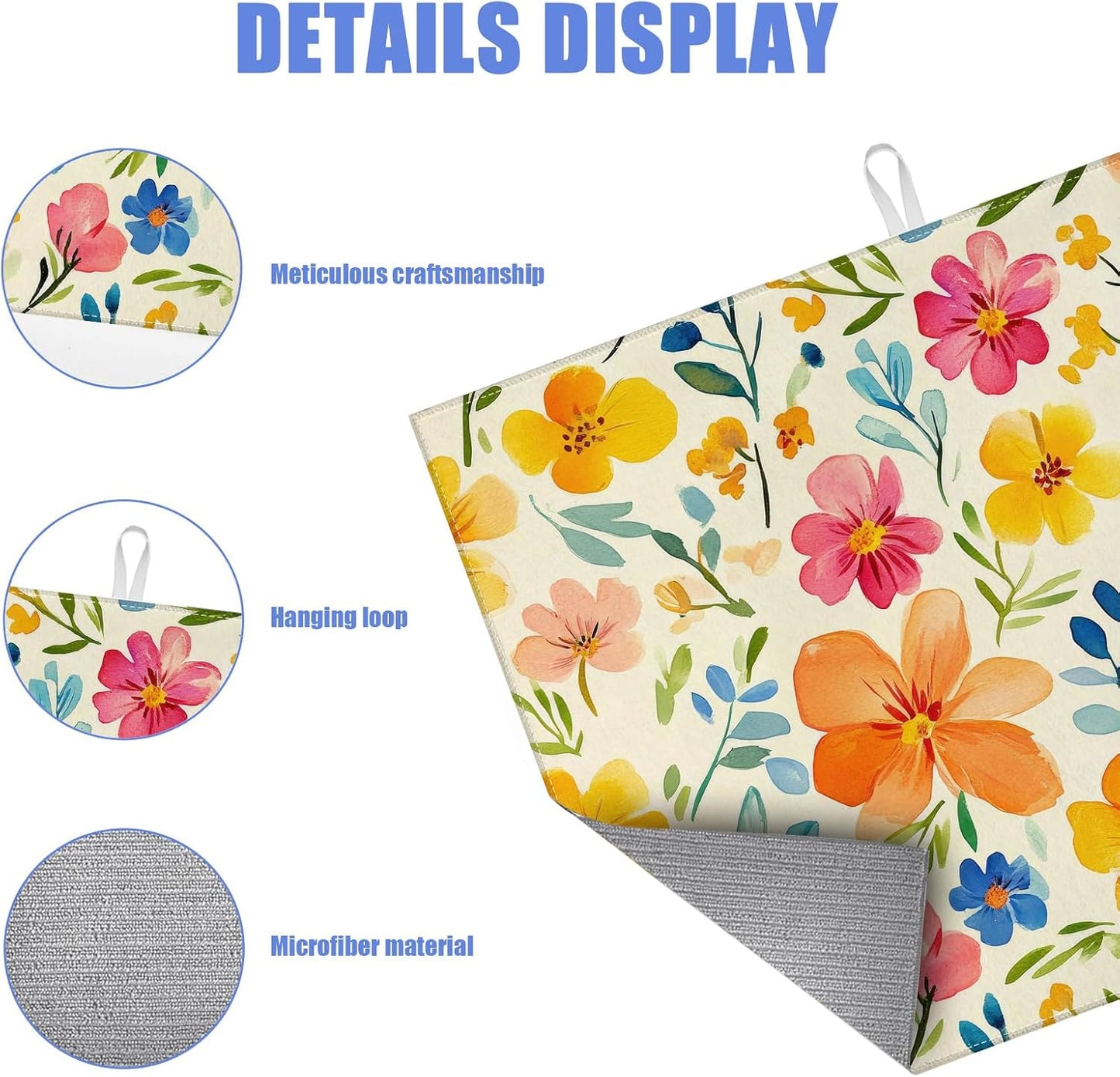 Colorful Flower Dish Drying Mat for Kitchen Counter Spring Floral Drying Pad Absorbent Reversible Dish Drainer Rack Mats Draining Pad 18"x24"Inch