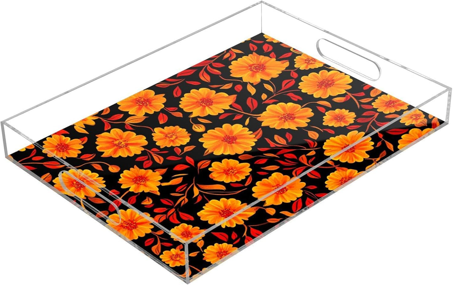 Acrylic Serving Tray with Handles Spill Proof Kitchen Storage Tray Clear Decorative Tray Makeup Drawer Organizer Storage Tray for Bathroom Living Room Ottoman 15.7x11.8Inches