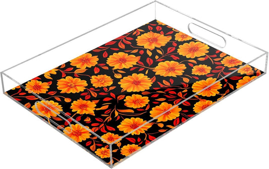 Acrylic Serving Tray with Handles Spill Proof Kitchen Storage Tray Clear Decorative Tray Makeup Drawer Organizer Storage Tray for Bathroom Living Room Ottoman 15.7x11.8Inches