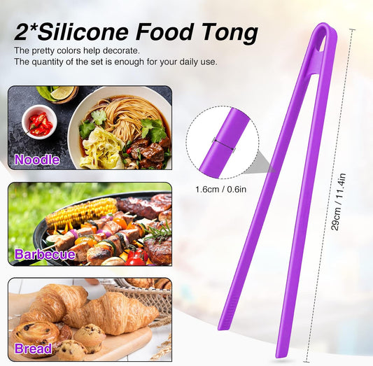 2-Piece Silicone Trivet & Tongs, 11.8 Inch, Non-Stick, Heat Resistant, BBQ & Grilling, Green & Purple