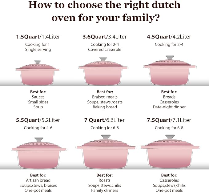 Overmont Enameled Cast Iron Dutch Oven - 5.5QT Pot with Lid Cookbook & Cotton Potholders - Heavy-Duty Cookware for Braising, Stews, Roasting, Bread Baking pink
