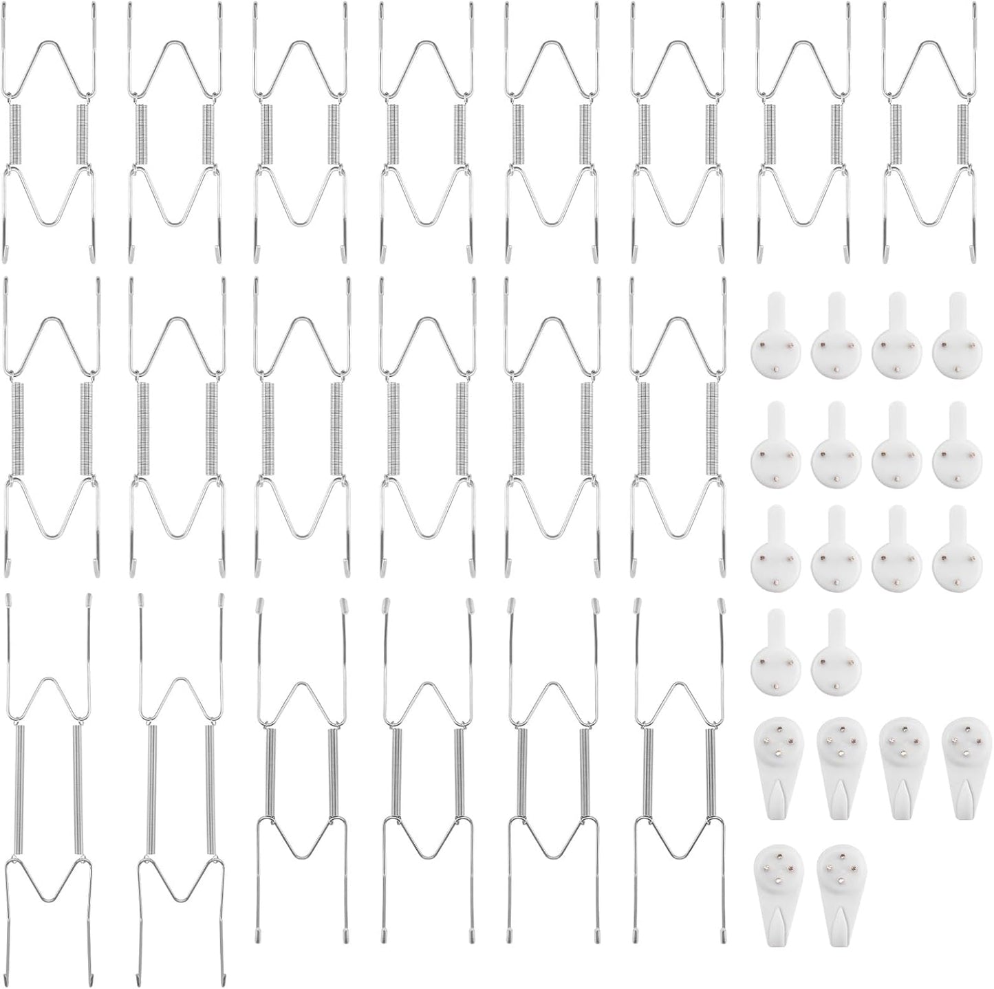 Bilillo 20 Pieces Stainless Steel Spring Plate Hangers for The Wall, 4/6/8/10 Inch Invisible Wire Holders with 20 Pcs Wall Hooks, Fit 4-11 Inch Decorative Plates, Platters & Dishes (Silver)