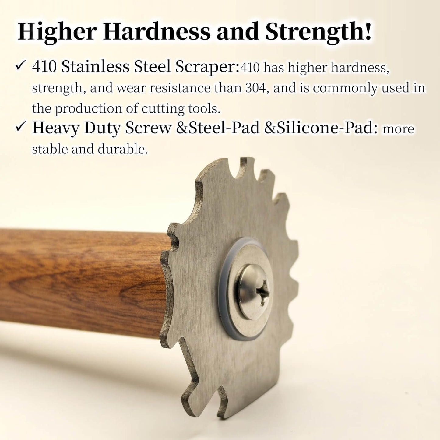 Grill Scraper for BBQ Grate and Griddle, Bristle-Free, 8.3” Wooden Handle – Safe Grill Cleaner for Outdoor Grills, Includes Round and V-Shaped Grooves – Grilling Accessories for Men