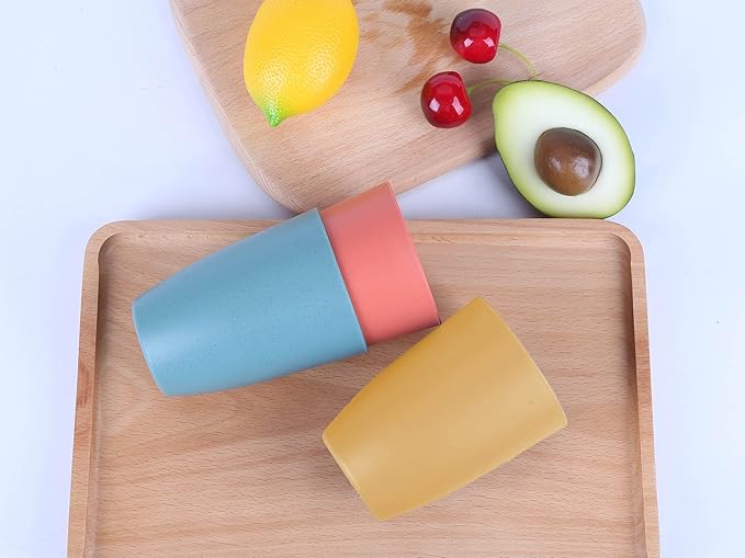 LuckyZone Wheat Straw Reusable Cup (12 oz) - Unbreakable Drinking Glasses Sets - Dishwasher Safe Tumbler - BPA Free and Eco friendly (3 Color_A)