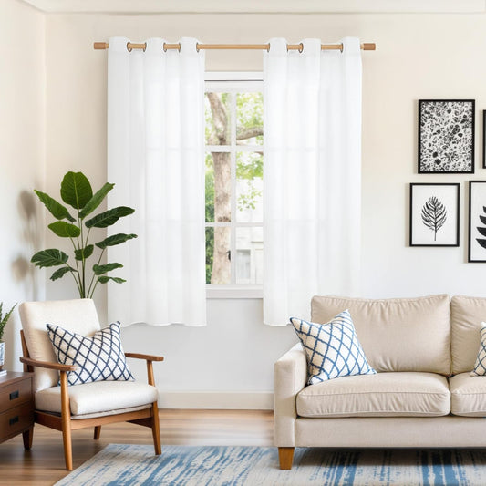 YoungsTex 63 Inch Length White Semi Sheer Curtains for Living Room 2 Panels, Linen Drapes with Bronze Grommet Light Filtering Window Treatments for Bedroom, 42 X 63 Inch