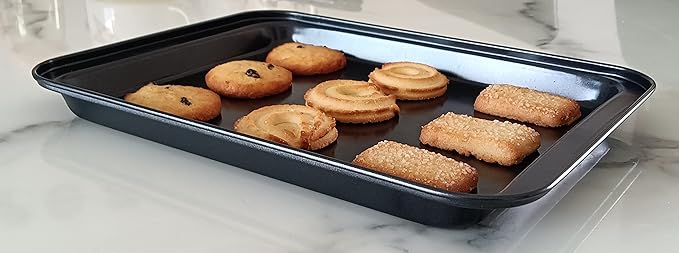 Small Baking Sheet Nonstick 9.45 X 7.09 Inch (Inner 7.5x6), 8 Inch Mini Cookie Tray Toaster Conventional Oven Pan No Warp No Rust Magnetic Bakeware for 1 to 2 person 2 Pack