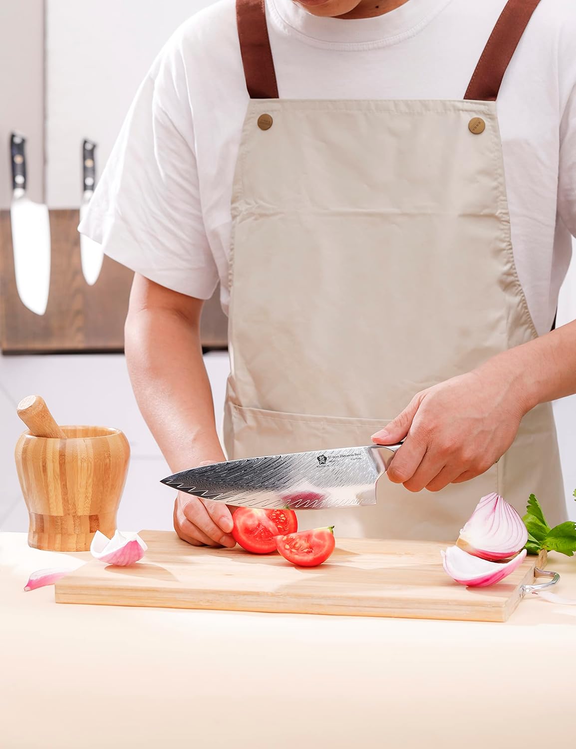 WILDMOK Chef Knife,8 inch Damascus Japanese Chef Knife,Japanese VG10 Steel Black Resin Handle kitchen knives,Japanese Damascus Kitchen Cooking chef's knives