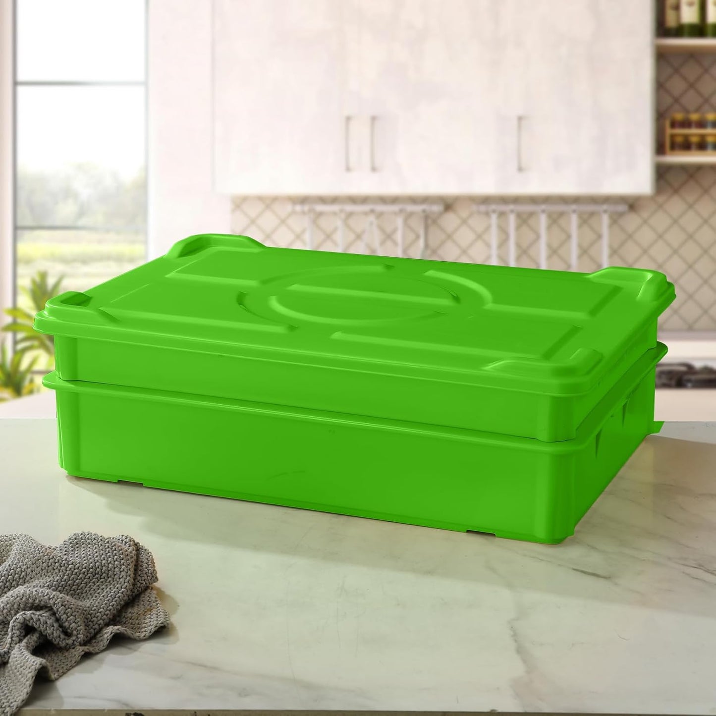4-Pack Commercial Dough Proofing Box | Pizza/Bread Sourdough Food Storage Containers for Bakeries, Storage Bins with Lids (4 Pack Green, 22.8" L x 15.5" W x 6.1" H)