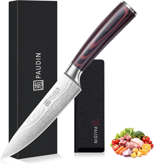 PAUDIN Chef Knife, 6 Inch Sharp Kitchen Knife, High Carbon Stainless Steel Utility Knives with Ergonomic Handle, Small Knifes for Home and Restaurant