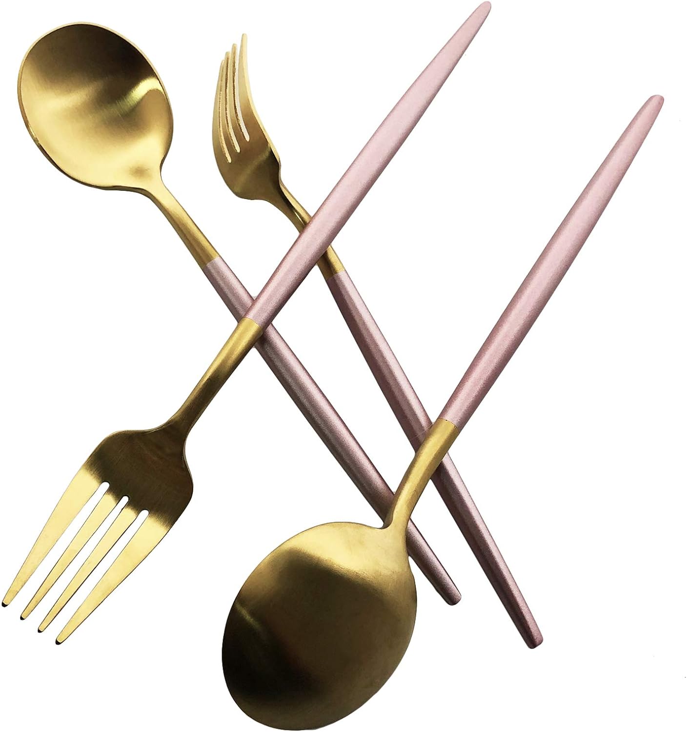 Silverware Set, Hand polished Matte Gold Pink Flatware Cutlery Set Service for 2, Satin Finish 10 Pieces 18/10 Stainless Steel Utensils Set for Home and Restaurant, Dishwasher Safe