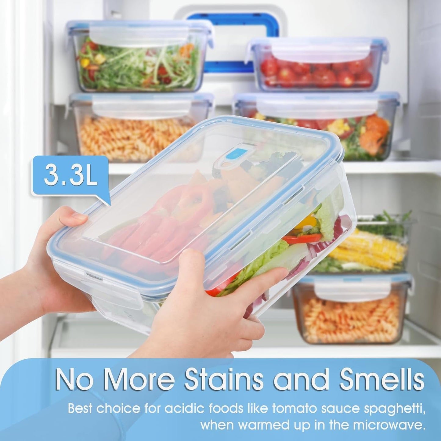 NUTRIUPS 3.3L Large Glass Food Storage Containers, Rectangular Meal Prep Containers, Food Storage Containers