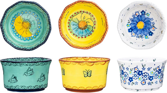Handmade 7 oz Small Bowls - Ceramic Hand Painted Bowl Great for Ramekins, Dipping, Side Dish, Dessert,Sauce, Ice cream, Appetizer, Sushi in Gift Box, 3.5 inch, Set of 3, Forget Me Not