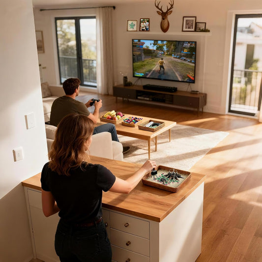 Rattan Tray with Mother of Pearl Inlay, Boho Coffee Table Decor, Decorative Serving Tray, Farmhouse Gift for Living Room & Bathroom