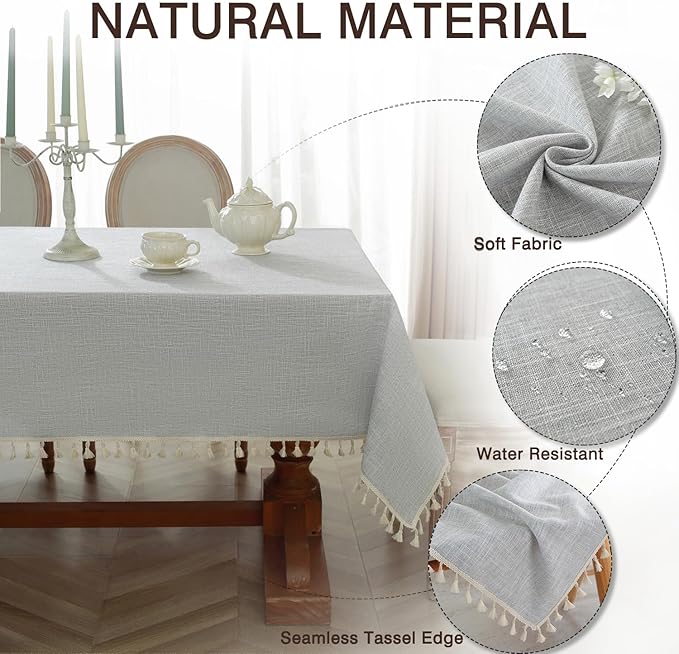 JIALE Textured Tablecloth, Heavy Duty Linen Style Farmhouse Table Cloth Rectangle, Wrinkle-Free Washable Waterproof Table Cover for Kitchen, Dining, Parties, 75"x55", Light Grey