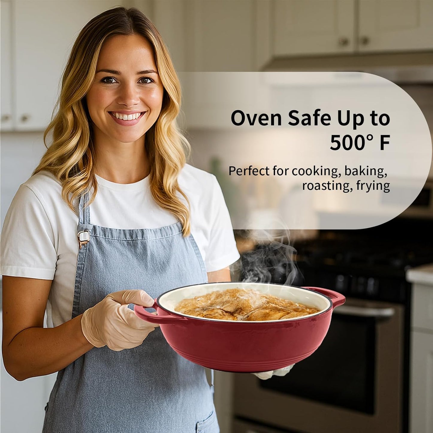 Enameled Cast Iron Dutch Oven Pot with Lid, 3 Quart Shallow Dutch Oven, Oven Safe up to 500° F, Suitable for Bread Baking, Braising, Roasting, Stews, Red