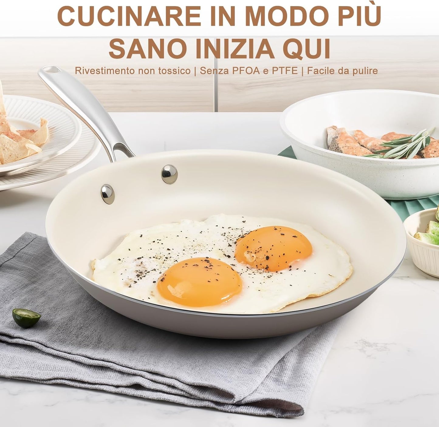 8.5 Inch and 10.25 inch Ceramic Nonstick Frying Pan Skillet - PFAS-Free, Non-Toxic, Oven Safe & Induction Ready, Aluminum Cookware with Stainless Steel Handle