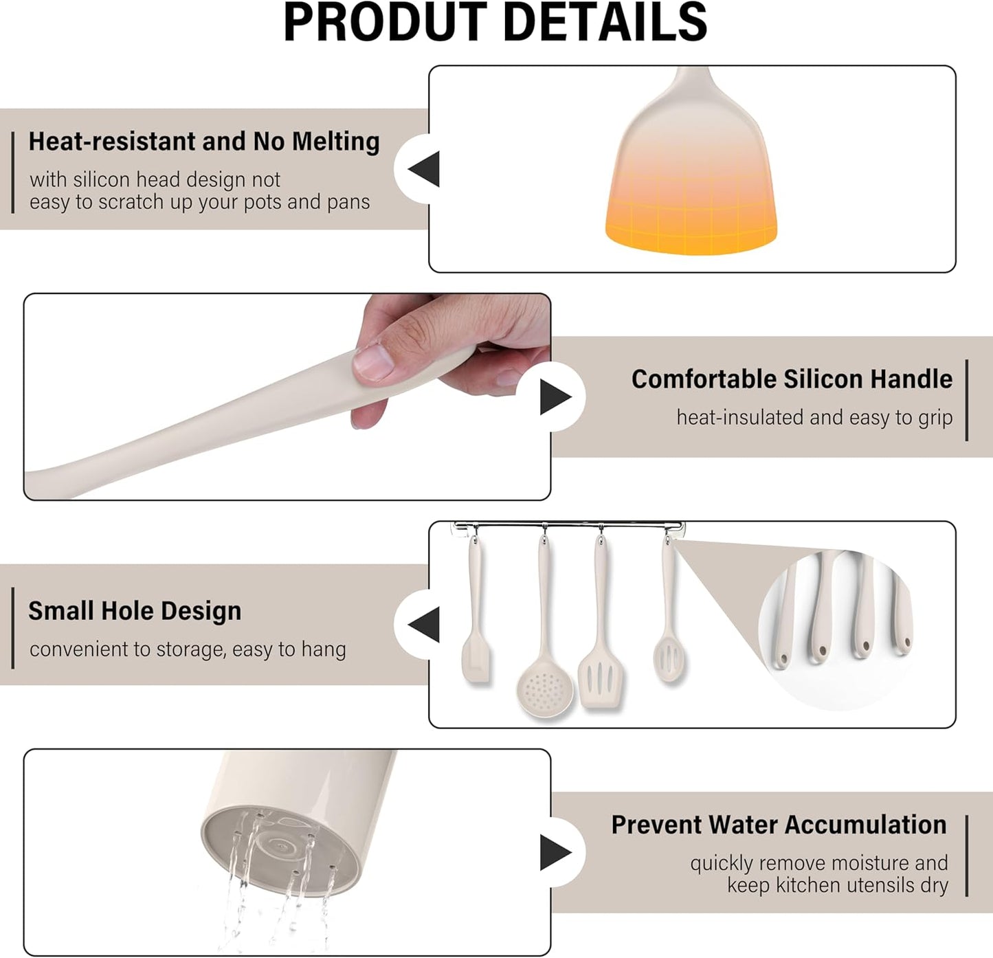 HaWare 11 PCS Silicone Cooking Utensils Set, Heat Resistant Kitchen Utensils with Holder, Food-grade Spatula Sets for Nonstick Cookware, Kitchen Tools Gadgets Include Fish Turner, Spoon (Khaki)