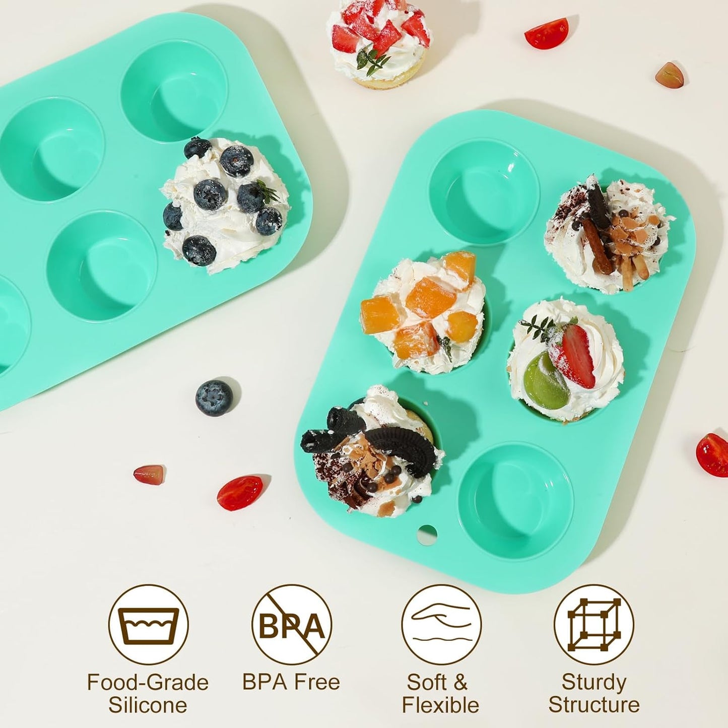 2 Pack Silicone Muffin Pan for Baking, Regular Size Nonstick Cupcake Pan, 6-Cup Silicone Muffin Tin BPA Free Dishwasher Safe, Great for Muffin Cupcake Brownie Egg Tart