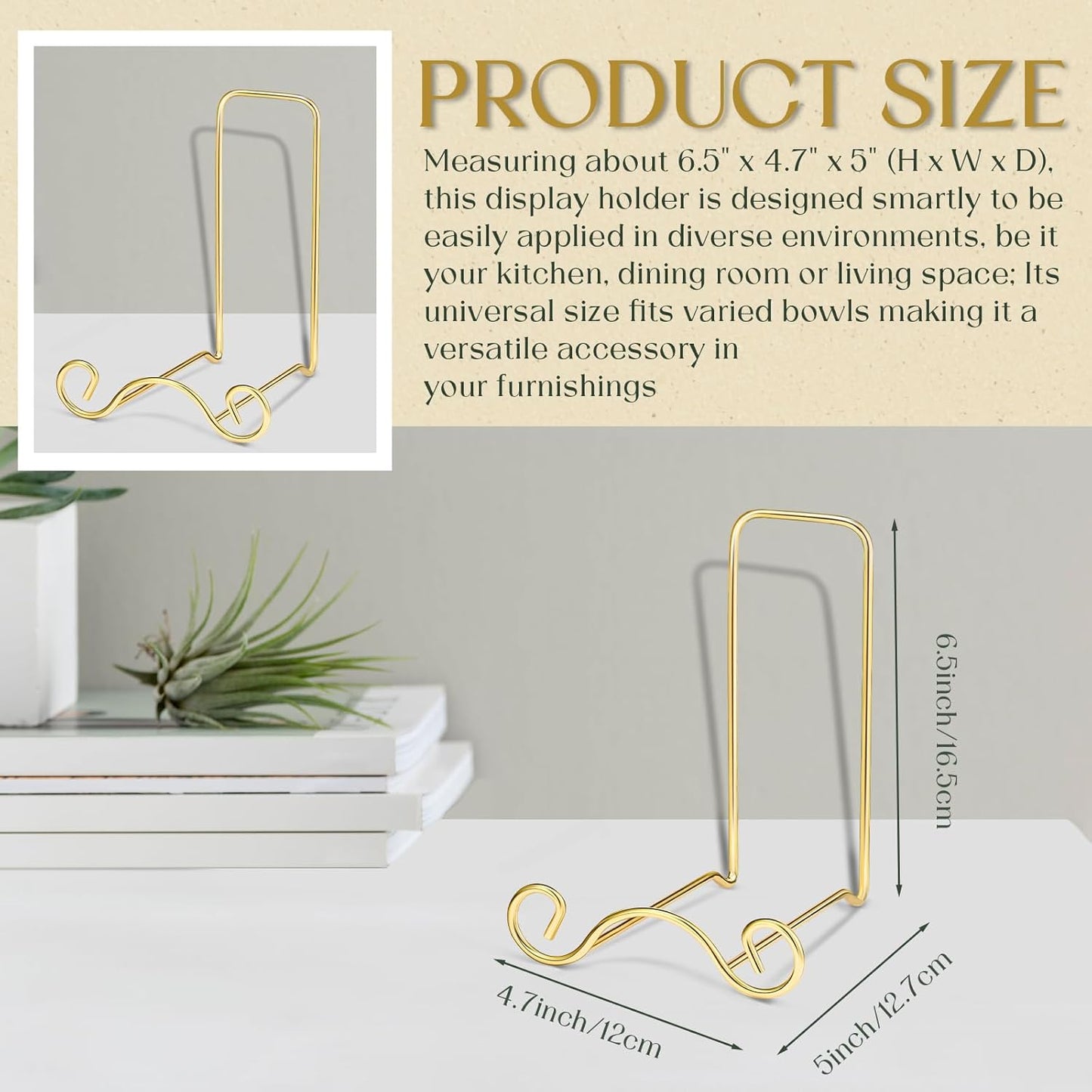 Baderke Wrought Iron Bowl Deep Platter Stand Detachable Metal Scroll Display Rack Easel Metal Bowl Display Stand Decorative Holder Dish Picture Easel(Gold,1 Pcs)