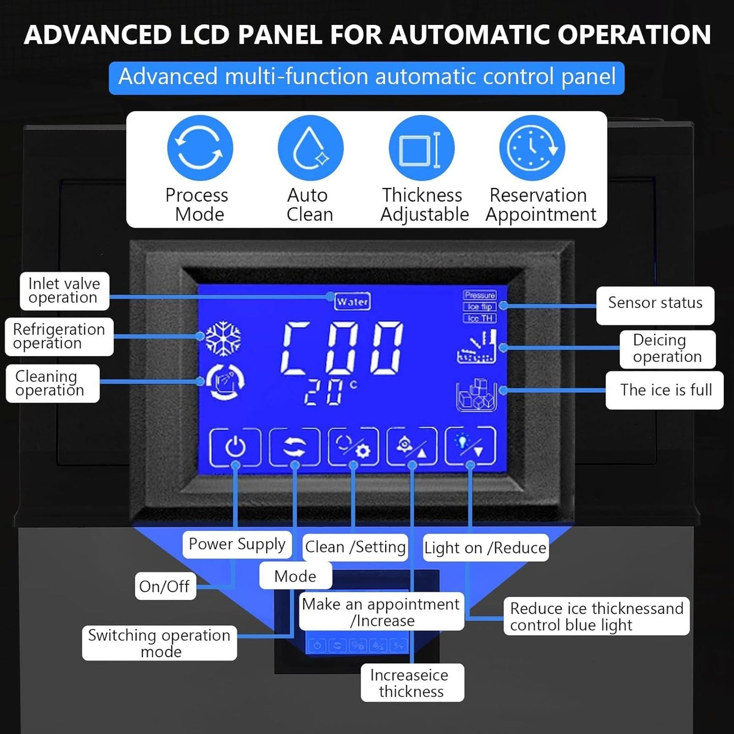 Commercial Ice Maker, 100 Lbs/24H Stainless Steel Free Standing Ice Maker with LCD Display, 33 Lbs Ice Storage Bin, Self Cleaning Under Counter Ice Maker for Bar, Restaurant, 2 Ways to Add Water