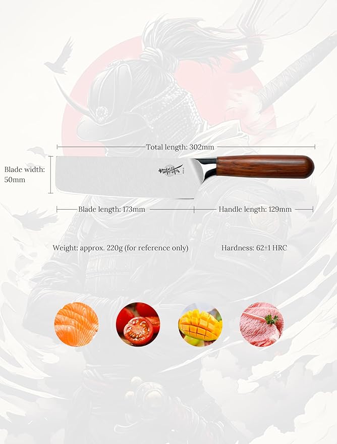 Nakiri Knife 7 Inch, Japanese AUS-10 High Carbon Stainless Steel Chef Knife, Rosewood Handle, Razor Sharp Vegetable Cleaver for Chopping, Gift Box Included