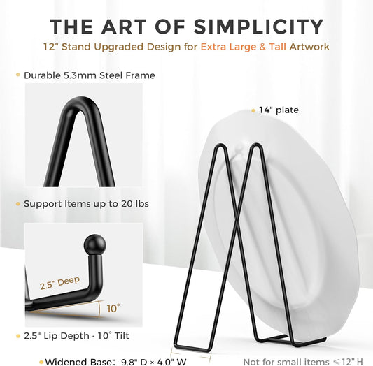 TR-LIFE 3 Pack 12 Inch Plate Stands for Display - Large, Metal Picture Frame Holder Stand + Easels for Decorative Platter, Book, Plaque, Photo, Table Top Art