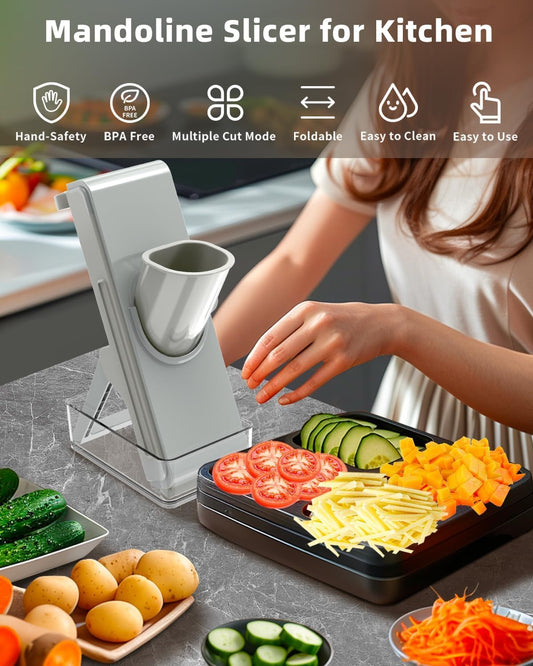Gray Mandoline Slicer - Potato & Vegetable Slicer & Chopper, Easy to Clean, Detachable