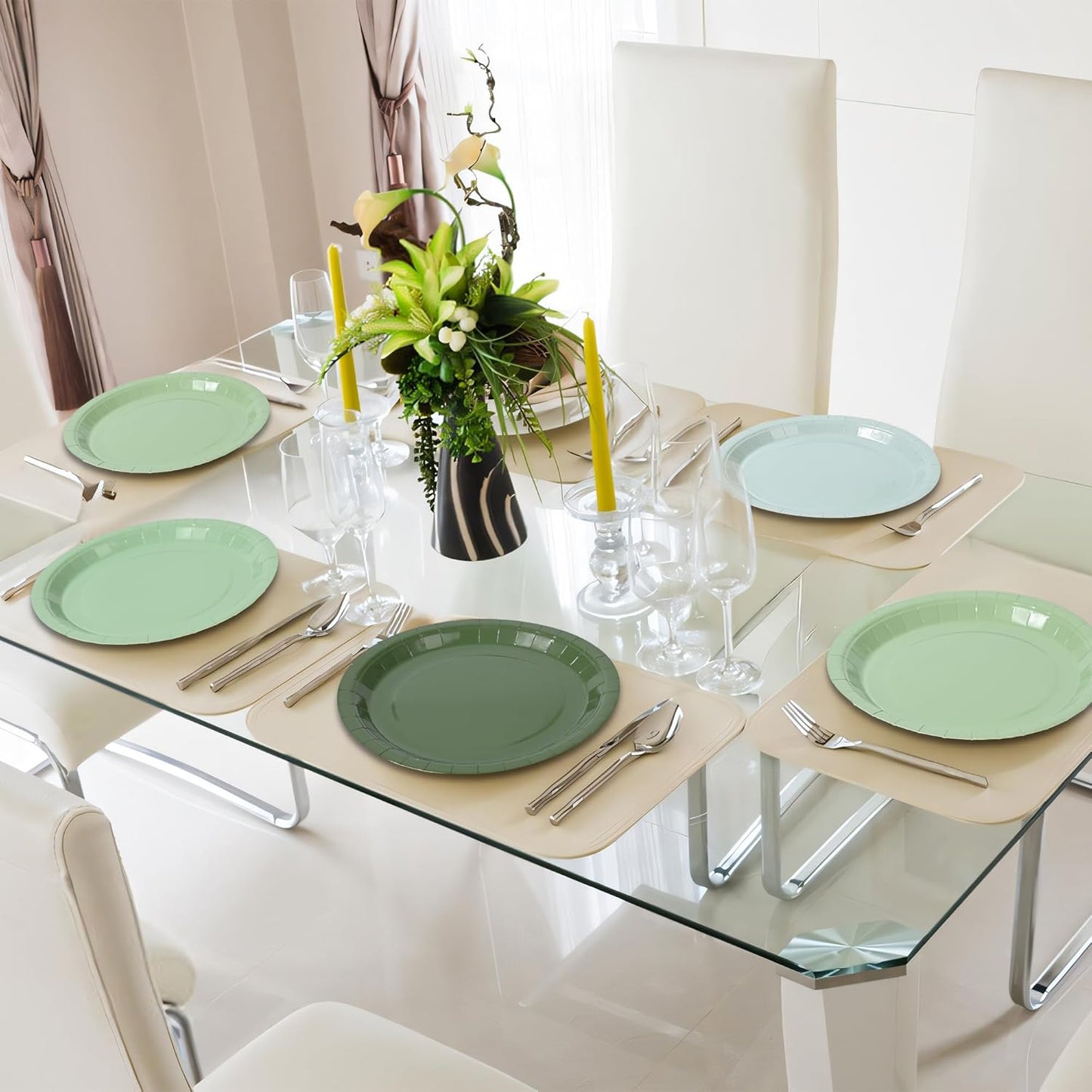 24 Sage Green Paper Plates Gradient Green Party Plates 9 Inch Disposable Round Dinner Plates for Christmas Birthday Wedding Baby Bridal Shower Party Supplies