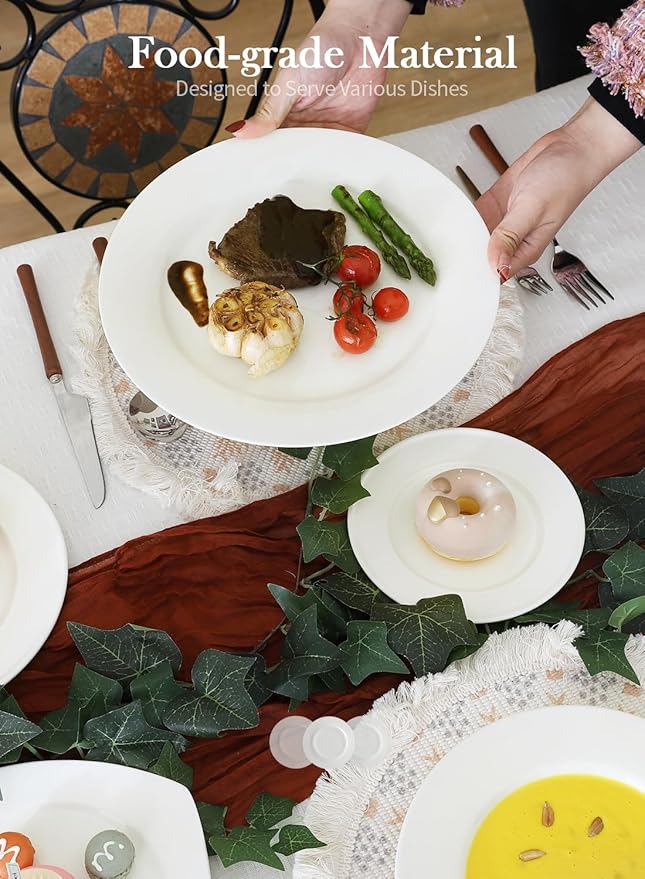 OMAYKEY 10.5 Inch Dinner Plates, Ceramic Round Plate Set, Salad Serving Modern Dishes for Steak, Patas, Pizza, Dishwasher, Microwave, Oven Safe, Scratch Resistant, Smooth Glaze, 8 Packs